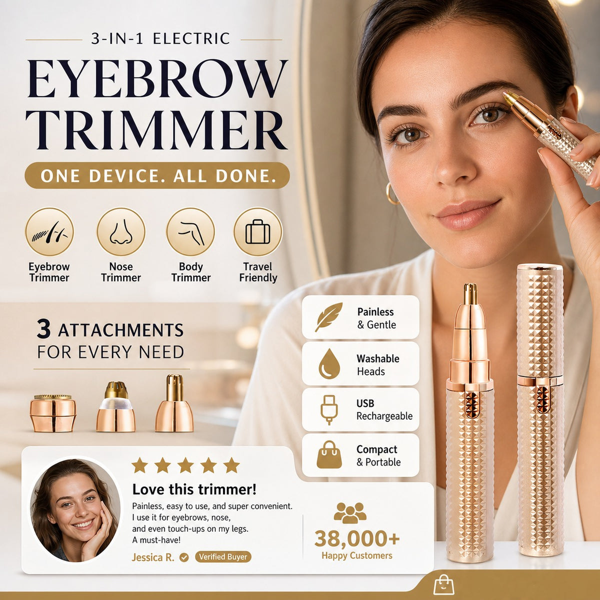 ✂️ 2026 HOT SALE⚡ Over 38,000 SOLD!  🔥 Portable Electric Eyebrow Trimmer – Interchangeable Heads 🪒